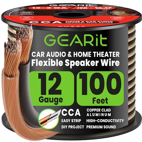 GEARit 12 Gauge Speaker Wire 100FT, 12/2 CCA Cable for Home Theater - color: Translucent Black/Clear, size: 12AWG / 100 Feet