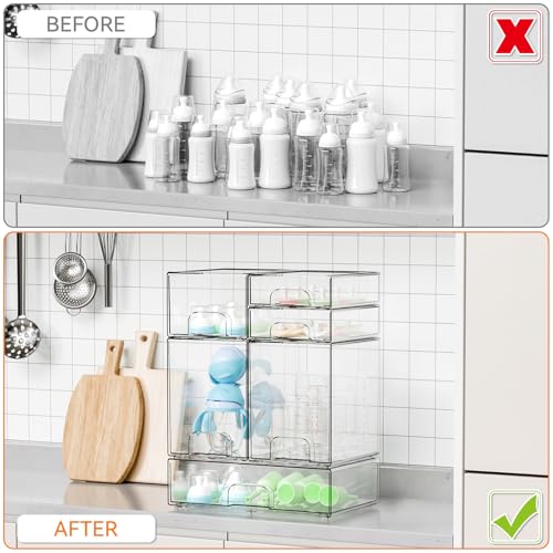 Yieach 6 Set Clear Baby Bottle Organizer for Countertop,BPA FREE Bottle Station Organizer for Breast Pump Parts,Pacifier and Baby Accessories,Stackable Drawers for Bathroom,Cabinet,Pantry Organization - style: 6 PACK