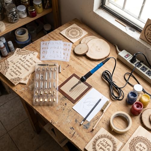 Wood Burning Kit, Pyrography Pen with Adjustable Temperature for Wood Leather Burning Carving Embossing Soldering with 27 Woodburning Points Soldering Tips(Blue)