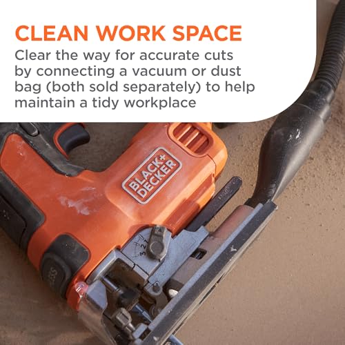 BLACK+DECKER 20V MAX POWERCONNECT Cordless Brushless Jig Saw with Two Blades for Wood, Plastic and Metal, Dust Port, 1 In. Stroke, Variable Speed Trigger, LED Light, Battery Not Included (BLJS78B) - style: Tool Only