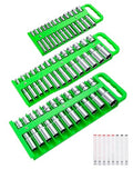 Reniteco 3-Piece Magnetic Socket Organizer Tray, for 1/2'', 3/8 '', 1/4'' Drive Metric/SAE Hold up to 76 Sockets, Heavy-Duty Socket Holder with Handle & Magnetic Base, Sockets Not Included - color: Green