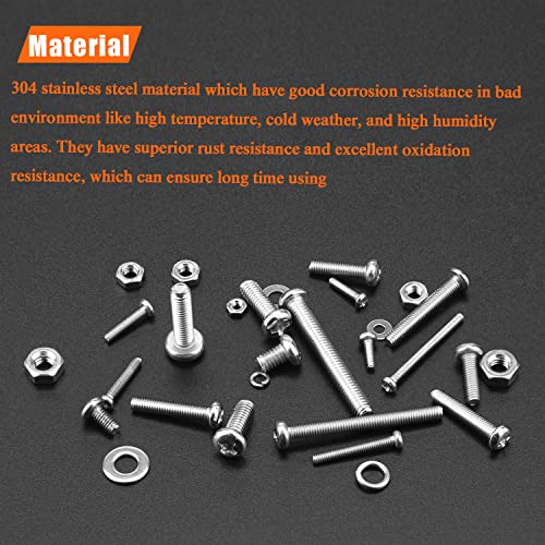 HELIFOUNER 1500 Pieces M2 M3 M4, 304 Stainless Steel Phillips Pan Head Machine Screws Bolts Washers Nuts Hardware Assortment Kit - style: Phillips Pan Head