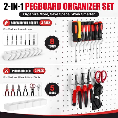 Junkin 6 Pcs Pegboard Screwdriver Holder and Pliers Organizer Set, White - color: White