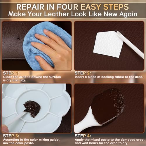 Vigorder Brown Leather Repair Kit for Furniture, Leather Couch Repair Kit for Furniture, Sofa, Jacket, Purse – Super Easy Instructions to Fix Scratches, Tears, Holes, and Peeling - color: Brown