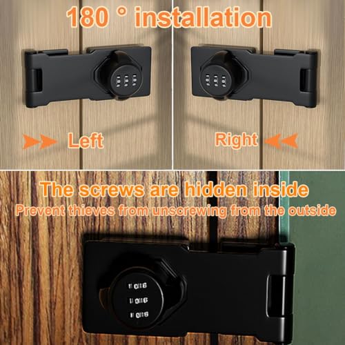 Bifold Double Door Locks - 3 Digit Combination, 90/180 Security Slide Closet Cabinet Door Locks Black 2PCS - color: Black 2Pack