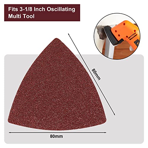 120 Pcs Triangle Sanding Pads, 60 Grits Detail Sander Sandpaper Hook and Loop Sanding Sheet,3-1/8"(80mm) Triangular Sandpaper for 3-1/8" Oscillating Multi Tool, No Holes - size: 60 Grit, style: No Hole