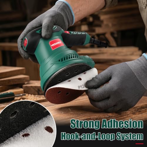 HYCHIKA 5-Inch Orbital Sander with Upgraded Vacuum Dust Collector, 300W Motor 6000-13000 OPM 6 Variable Speeds with10 Pcs Sandpapers for Furnitur, Refinishing & DIY