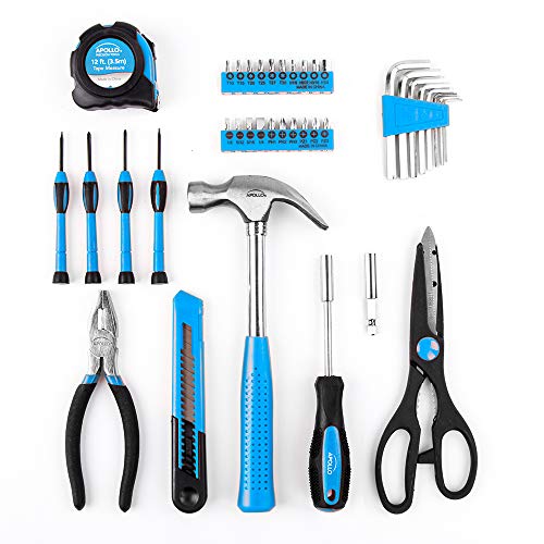 Apollo Tools 39 Piece General Household Tool Set, Blue DT9706 BL - color: Blue, size: 39-Piece (with Slip Joint Pliers + Scissors)