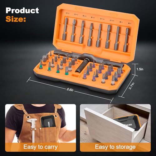 THINKWORK 42 in 1 Ratchet Screwdriver Set, Magnetic Bit Screwdriver Set With Detachable Ratchet Handle, Repair Tool Kit for furniture, computer, bicycle and DIY free Combination