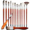 14pcs Acrylic Paint Brushes, Professional Synthetic Bristles Paint Brush Set with Extra Palette Knife - Flat, Filbert, Fan, Dagger, Round, Angle, Rigger Paint Brushes for Oil, Acrylic Canvas Paintings - color: Yellow
