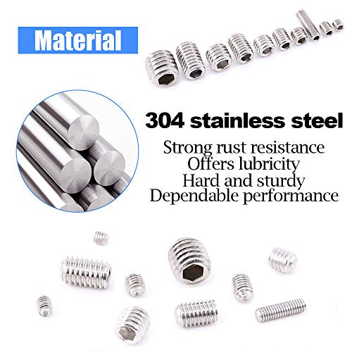 Glarks 200-Piece M3 4 5 6 8 Hex Allen Head Socket Set Screw Assortment Kit (304 Stainless Steel)