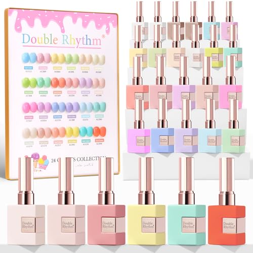 Double Rhythm 28Pcs 0.5Oz Gel Nail Polish Set Same Color Same Bottle Gel Polish Kit Nail Art Manicure Salon DIY at Home for Women (Pastel Candy Collection-T24-5) - color: Pastel Candy