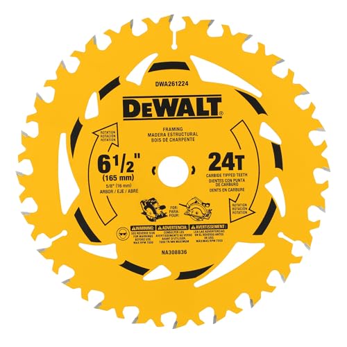 DEWALT 6-1/2 in. 24T Circular Saw Blade, Smooth Cutting, Superior Tracking and Durability (DWA261224)