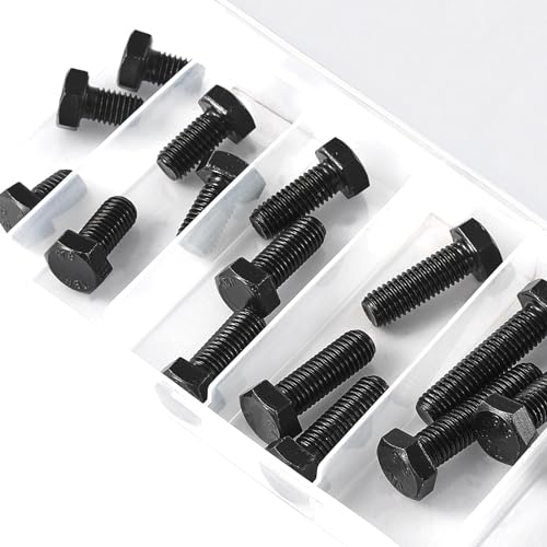 M10 x 20mm 20mm 25mm 30mm 40mm Hex Bolts, Hexagon Head Screw, 8.8 Grade Alloy Steel, Black Oxide Finish, Metric Full Machine Thread, Assortment Kit 15PCS - size: M10x20-40mm(15PCS)