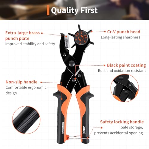 XOOL Small Hole Leather Hole Puncher, Precision Watch Punch Tool Set with 6 Hole Sizes for Watch Strap Adjustment, Belts, Shoes, Saddles, Tickets and DIY Craft Projects - style: Small Hole