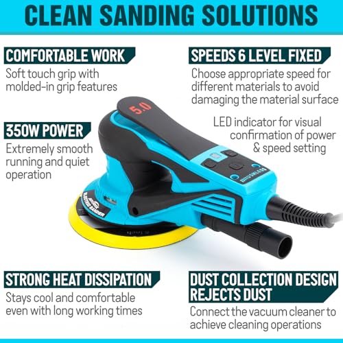 Autolock 350W Electric Random Orbital Sander with 5 & 6 Inch pads 1pcs - color: Blue