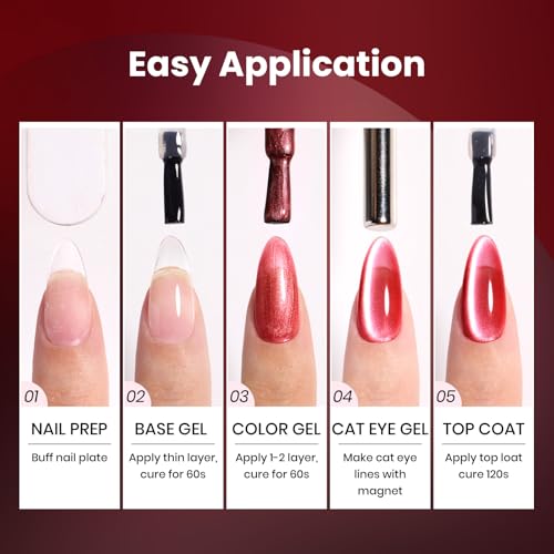 Beetles Red Cat Eye Gel Nail Polish Set, 6 Colors Glitter Red Gel Polish - color: A - Cat Eye | Sultry Burgundy