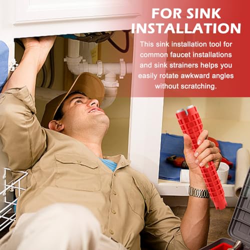 Saycker 8 in 1 Kitchen Faucet Sink Basin Wrench, Pipe Wrench Plumbing Tool - color: Red,8 In1