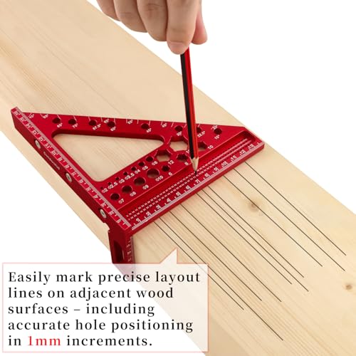 6.5'' Metric 3D Multi-Angle Measuring Ruler, Aluminum Carpenter Square for Woodworking, 15°-90° Layout Tool, Drawing Line Ruler for Precise Marking and Cutting(mm)
