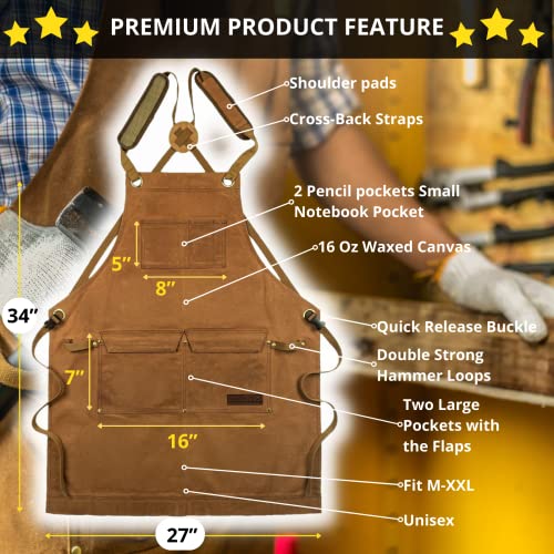 Woodworking Shop Apron for Men, Waxed Canvas Work Tool Apron for Carpenter