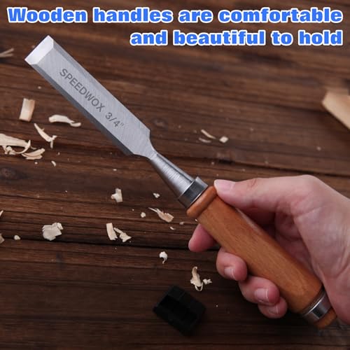 SPEEDWOX 4 Piece Wood Chisel Sets Professional Wood Chisel Set for Woodworking Tools Set Wood Tools Chisel Set Woodworking Wood Chisels for Woodworking 1/4"(6 mm), 1/2"(13 mm), 3/4"(19 mm), 1"(25 mm)
