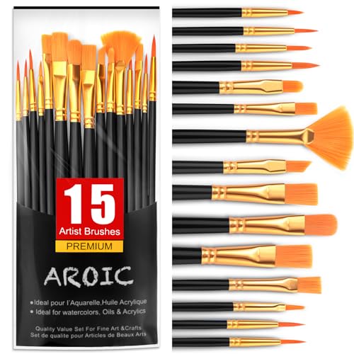 AROIC Acrylic Paint Brush Set,1pack/15pcs Nylon Hair Acrylic Painting Brush - size: 15pcs