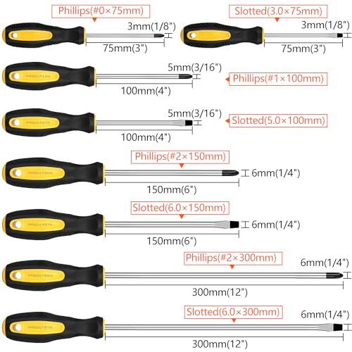 9pcs Magnetic Screwdrivers Set, Including 12in Phillips and Slotted - color: 9pcs