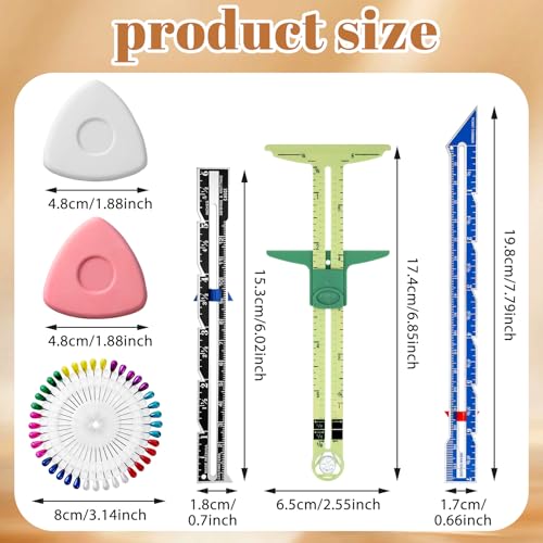 6 PCS Sewing Hem Ruler Measuring Tool Set, Ruler for Sewing 5-in-1 Gauge Rulers Hem Measuring Gauge, T-Shaped Tool for Precise Stitching Quilting Crafting Button Hole Marking