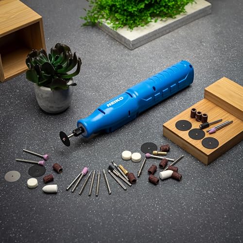 NEIKO 10581A Cordless Rotary Tool Kit, 46 Piece 3.6V Electric Engraving Pen, 1/8" Collet Rechargeable Mini Grinder, Handheld Mini Sander, 44pc Power Rotary Tools Accessory kit, Quick Change - style: Cordless Rotary Tool Kit