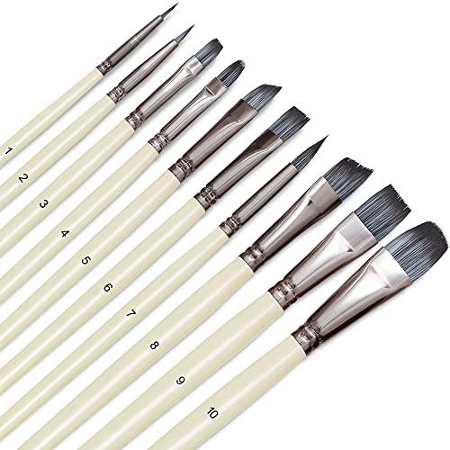 DUGATO Artist Paint Brushes Set 10pcs for Acrylic Oil Watercolor Gouache - color: White