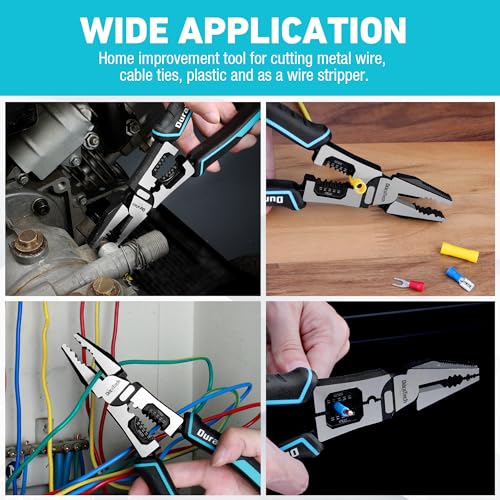 DURATECH 6-in-1 Linesman Pliers, 8.5" Multipurpose Combination Pliers with Wire Stripper/Crimper/Cutter Function, Heavy Duty Side-Cutting Pliers for Crimping, Stripping, Shearing, Screwing