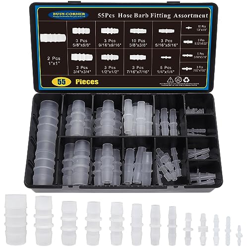 55Pcs 13 Sizes Hose Barb Fittings Kit, Pipe Connector Joint Splicer Mender Adapter Union for Aquarium Adapter Gas Liquid Air