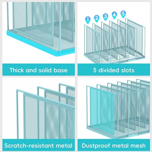 File Organizer for Desk, 5-Section Vertical File Sorter, Paper Holder Organizer Standing Metal File Folder for Office Home Classroom, Blue - color: Blue, size: 1 Pack 5-Section