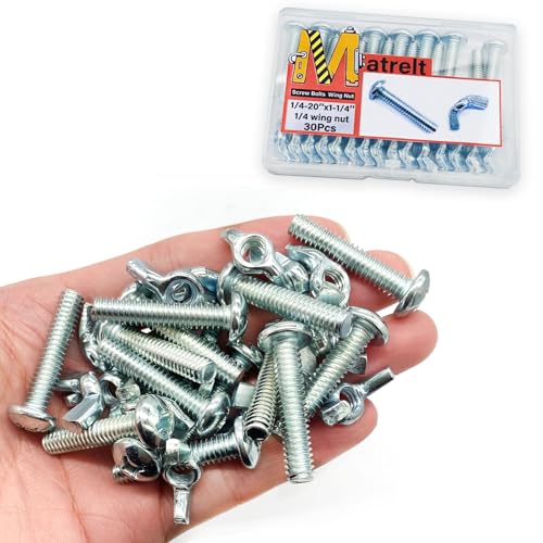 30Pack 1/4"-20 x1-1/4 Screw Bolts and Wing Nut Kit 15pcs Machine Screws with Round Head Phillips 15pcs Butterfly Hand Twist Tighten Nut Zinc Plated Hardware Fitting Fastenings Assortment Kit - size: Silver 30 Pack 1/4"-20 x1-1/4"