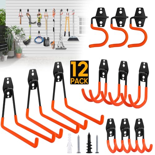 Garage Storage Hooks, Wall Mount Hooks 12 Pack Orange