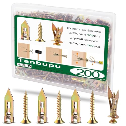 200Pcs Self Drilling Drywall Anchors with Screws Kit, 2025 Upgraded (0.47X1.18inch) Zinc Plated Steel Wall Anchors and Self Tapping Screws No Drill or Holes in Wall - color: 0.47"x1.18 "-200PCS