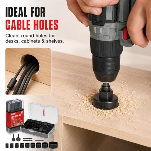 KATA 12-Pieces Hole Saw Kit 3/4"-2-1/2" for Soft Wood, Drywall, PVC in Case - color: 12PCS
