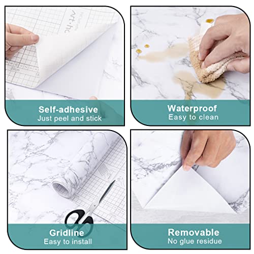 Arthome White Marble Contact Paper - Peel and Stick Wallpaper - Self-Adhesive & Removable Wall Paper for Furniture Desk, Kitchen Countertop, Cabinet, Shelf Liner, Wallcovering, (17"x120") - color: White Marble, size: 17" x 120"