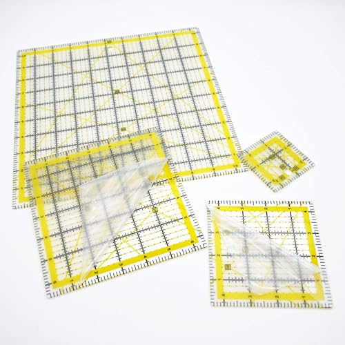 Quilting Rulers Sewing Ruler,Acrylic Quilting Ruler Templates,Precision Cutting Tools for Patchwork Fabric,Sewing Supplies Yellow(2.5"X2.5",4.5"X4.5",6.5"X6.5",10.5"X10.5") - color: Yellow