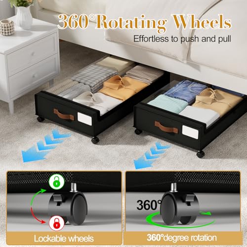 Yecaye 60L Under Bed Storage with Wheels, 2 Pack, Black - color: Black, size: 2 Pack