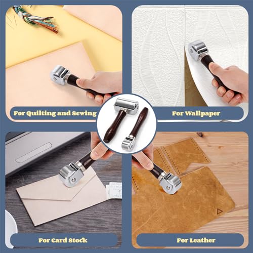 ZOOFOX 2 Pack Leather Press Edge Roller, Heavy-Duty Seam Roller for Leather, Leather Craft Platen Tools with Easy to Grip Handle for Quilting, Sewing, Wallpaper