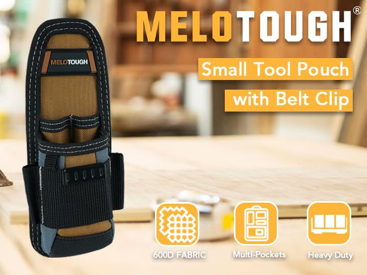 MELOTOUGH Small Tool Pouch with Belt Clip Technician's Clip on Tool Pouch,Pocket Belt Holster Mini Electrican Holder with Sanp Clip (2PACK) - color: Small Tool Pouch with Brown Color