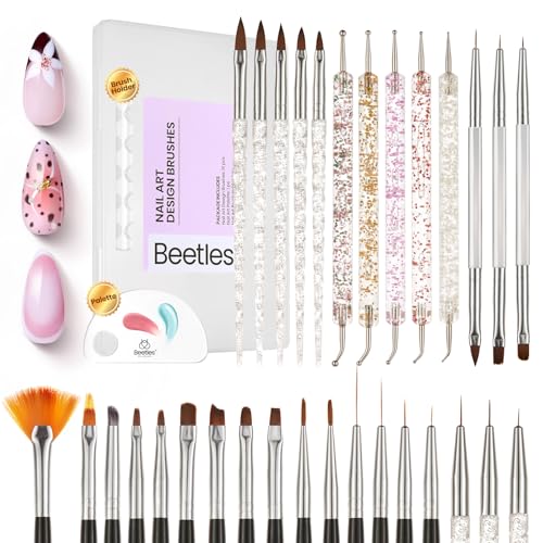 Beetles Nail Art Brushes 31pcs with Case Daul Ended Flower Dotting Tools - color: B - Clear-31