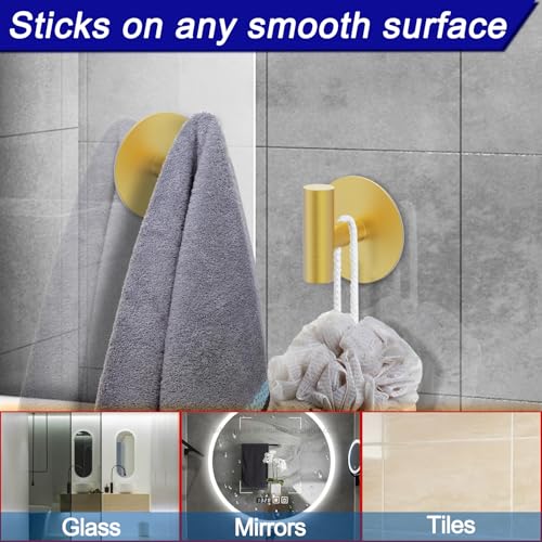 Bntuk Wall Towel Hooks, Adhesive Hooks for Coat Waterproof Shower Hook - color: Gold, size: 4 Pack