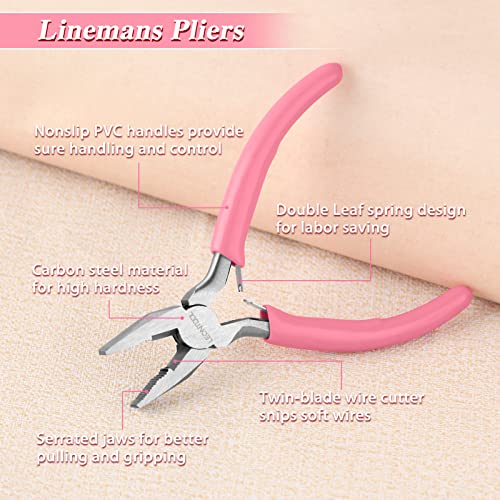 5 Inch Mini Lineman's Pliers - Spring Loaded with Serrated Jaw Combination Pliers, Small Wire Cutters for Jewelry Making, Multi-Use - style: Linemans Pliers