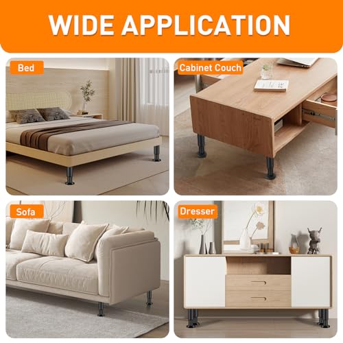 4 Pcs Adjustable Height Furniture Support Legs 10-17 inch [with Screws], Metal Adjustable Bed/Sofa/Cabinet/Couch/Dresser/Table Heavy Bed Replacement Legs (Black) - color: Black, size: 10-17 inch
