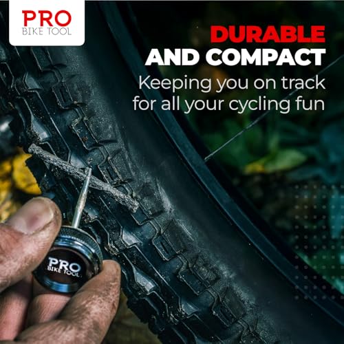 PRO Bike Tool Tubeless Bike Tyre Repair Kit – for MTB and Road Bicycle Tyres – Fix a Puncture or Flat, Fast – Tackle Set Includes Storage Canister, Plugger Tool and Plugs - color: Black