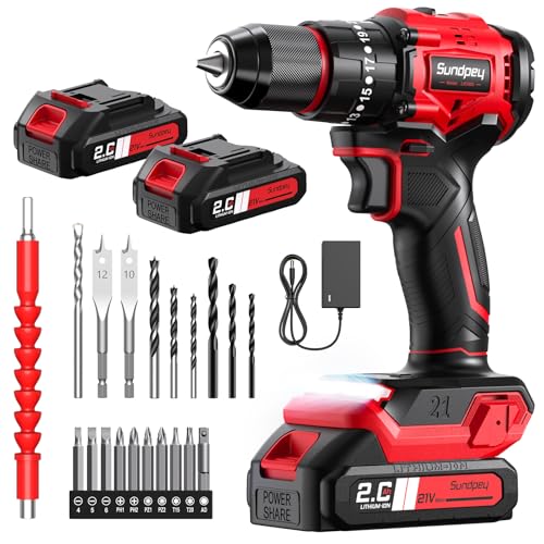 Sundpey 620In-lbs Brushless Cordless Drill Set, Electric Power Drill Set - color: Red