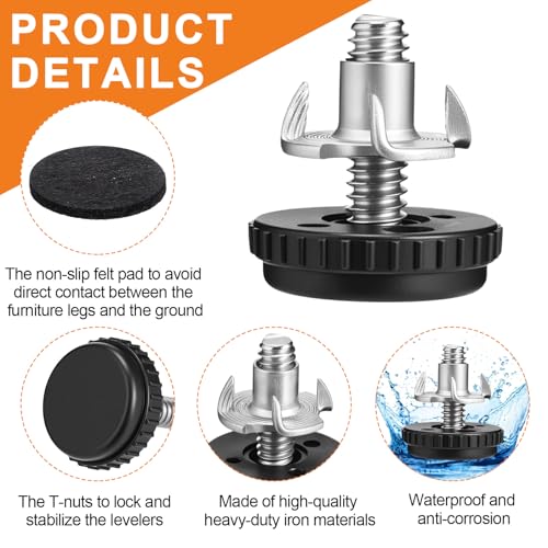 Pinkunn 50 Pieces Adjustable Leveling Feet with T- Nut Kit, Serrated - style: Serrated