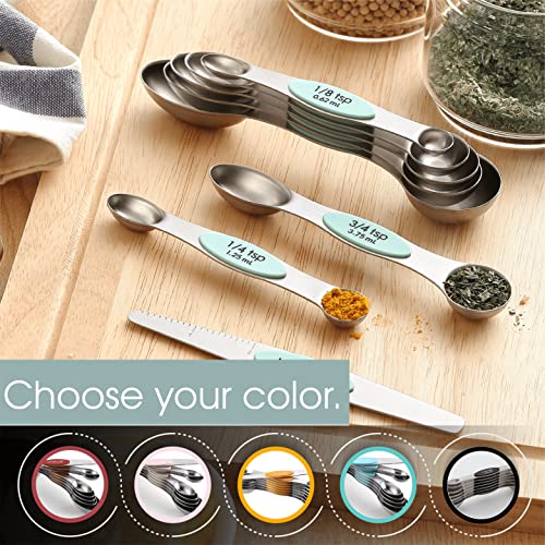 Spring Chef Stainless Steel 8 Magnetic Measuring Spoons Set, 2 Pack, Mint - color: Mint, size: 2-Pack